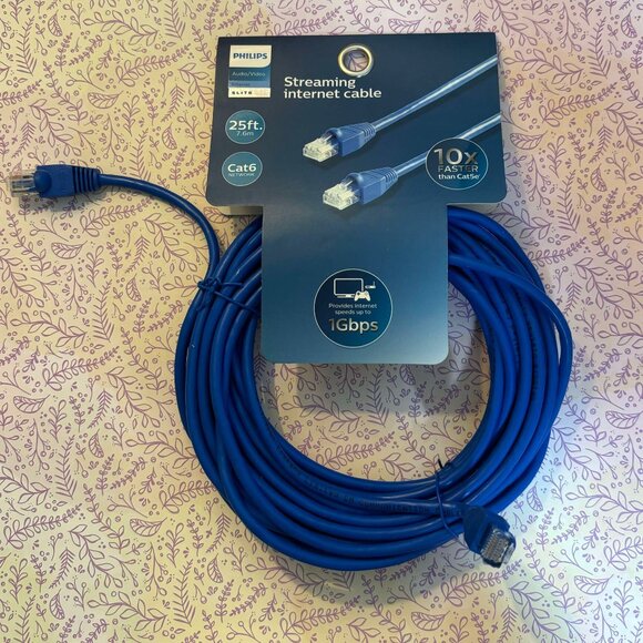 Brand New Philips Streaming Cat 6 Blue Internet Cable of 25ft, 1 Gbps 250 MHz - Picture 4 of 5
